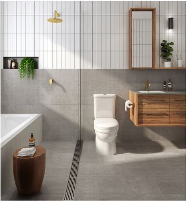 Grey floor tiles in a bathroom