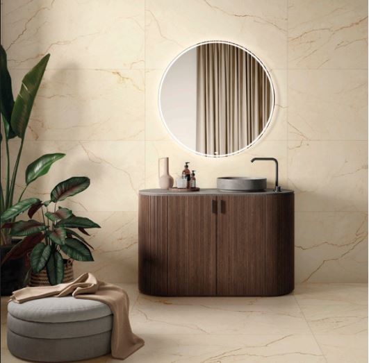 Beige tiles in a bathroom